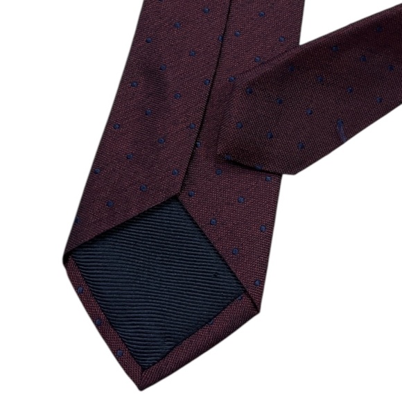 MASSIMO DUTTI Burgundy Polka Dot Silk LUXURY Slim Tie ITALY - Picture 4 of 4